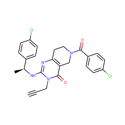 C#CCn1c(N[C@@H](C)c2ccc(Cl)cc2)nc2c(c1=O)CN(C(=O)c1ccc(Cl)cc1)CC2 ZINC000113829764