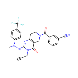 C#CCn1c(NN(C)c2ccc(C(F)(F)F)cc2)nc2c(c1=O)CN(C(=O)c1cccc(C#N)c1)CC2 ZINC001772606221