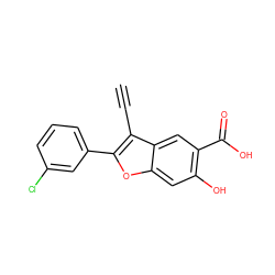 C#Cc1c(-c2cccc(Cl)c2)oc2cc(O)c(C(=O)O)cc12 ZINC000096272281