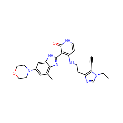 C#Cc1c(CCNc2cc[nH]c(=O)c2-c2nc3c(C)cc(N4CCOCC4)cc3[nH]2)ncn1CC ZINC000029040929