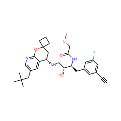 C#Cc1cc(F)cc(C[C@H](NC(=O)COC)[C@H](O)CN[C@H]2CC3(CCC3)Oc3ncc(CC(C)(C)C)cc32)c1 ZINC000095577568