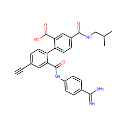 C#Cc1ccc(-c2ccc(C(=O)NCC(C)C)cc2C(=O)O)c(C(=O)Nc2ccc(C(=N)N)cc2)c1 ZINC000045496301