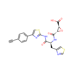 C#Cc1ccc(-c2csc(NC(=O)[C@H](Cc3cscn3)NC(=O)[C@H]3O[C@@H]3C(=O)O)n2)cc1 ZINC000096273812