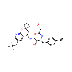 C#Cc1ccc(C[C@H](NC(=O)COC)[C@H](O)CN[C@H]2CC3(CCC3)Oc3ncc(CC(C)(C)C)cc32)cc1 ZINC000095571727