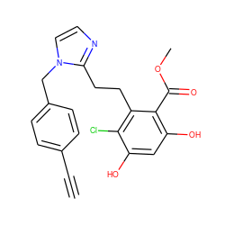 C#Cc1ccc(Cn2ccnc2CCc2c(Cl)c(O)cc(O)c2C(=O)OC)cc1 ZINC000653887151