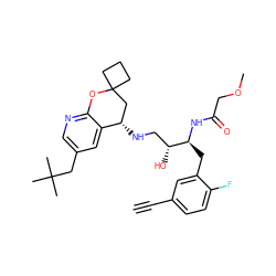 C#Cc1ccc(F)c(C[C@H](NC(=O)COC)[C@H](O)CN[C@H]2CC3(CCC3)Oc3ncc(CC(C)(C)C)cc32)c1 ZINC000095575692