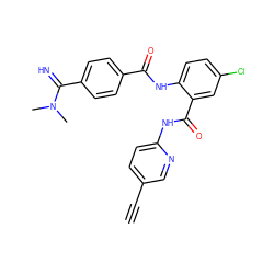 C#Cc1ccc(NC(=O)c2cc(Cl)ccc2NC(=O)c2ccc(C(=N)N(C)C)cc2)nc1 ZINC000040394360