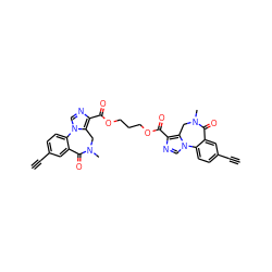 C#Cc1ccc2c(c1)C(=O)N(C)Cc1c(C(=O)OCCCOC(=O)c3ncn4c3CN(C)C(=O)c3cc(C#C)ccc3-4)ncn1-2 ZINC000017654237