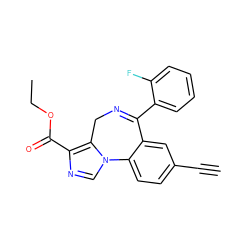 C#Cc1ccc2c(c1)C(c1ccccc1F)=NCc1c(C(=O)OCC)ncn1-2 ZINC000040404200