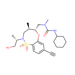 C#Cc1ccc2c(c1)O[C@@H](CN(C)C(=O)NC1CCCCC1)[C@H](C)CN([C@@H](C)CO)S2(=O)=O ZINC001772589716