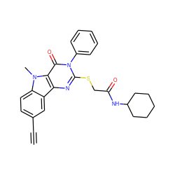 C#Cc1ccc2c(c1)c1nc(SCC(=O)NC3CCCCC3)n(-c3ccccc3)c(=O)c1n2C ZINC001772603776