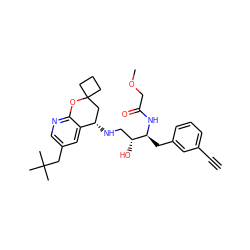 C#Cc1cccc(C[C@H](NC(=O)COC)[C@H](O)CN[C@H]2CC3(CCC3)Oc3ncc(CC(C)(C)C)cc32)c1 ZINC000095579323