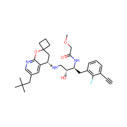 C#Cc1cccc(C[C@H](NC(=O)COC)[C@H](O)CN[C@H]2CC3(CCC3)Oc3ncc(CC(C)(C)C)cc32)c1F ZINC000095578789