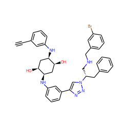 C#Cc1cccc(N[C@@H]2C[C@H](O)[C@H](Nc3cccc(-c4cn([C@H](CNCc5cccc(Br)c5)Cc5ccccc5)nn4)c3)C[C@@H]2O)c1 ZINC000072175180