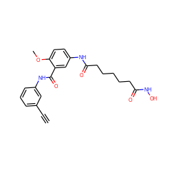 C#Cc1cccc(NC(=O)c2cc(NC(=O)CCCCCC(=O)NO)ccc2OC)c1 ZINC000084758200