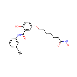 C#Cc1cccc(NC(=O)c2cc(OCCCCCCC(=O)NO)ccc2O)c1 ZINC000084654037