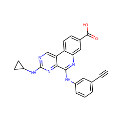 C#Cc1cccc(Nc2nc3cc(C(=O)O)ccc3c3cnc(NC4CC4)nc23)c1 ZINC000066102245