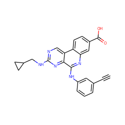 C#Cc1cccc(Nc2nc3cc(C(=O)O)ccc3c3cnc(NCC4CC4)nc23)c1 ZINC000068150584