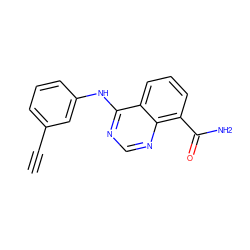 C#Cc1cccc(Nc2ncnc3c(C(N)=O)cccc23)c1 ZINC000114345389