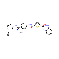 C#Cc1cccc(Nc2ncnc3cc(NC(=O)c4ccc(C(=O)Nc5ccccc5N)s4)ccc23)c1 ZINC000166778699