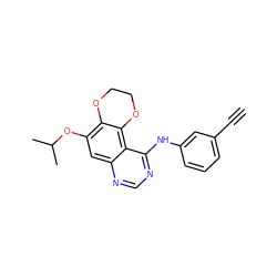 C#Cc1cccc(Nc2ncnc3cc(OC(C)C)c4c(c23)OCCO4)c1 ZINC000653861879