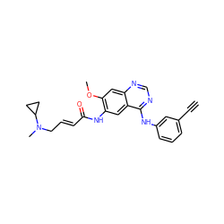 C#Cc1cccc(Nc2ncnc3cc(OC)c(NC(=O)/C=C/CN(C)C4CC4)cc23)c1 ZINC000473125727