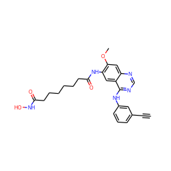 C#Cc1cccc(Nc2ncnc3cc(OC)c(NC(=O)CCCCCCC(=O)NO)cc23)c1 ZINC000114304588