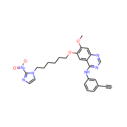 C#Cc1cccc(Nc2ncnc3cc(OC)c(OCCCCCCn4ccnc4[N+](=O)[O-])cc23)c1 ZINC000299819720