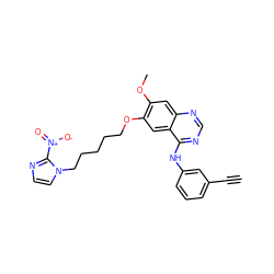 C#Cc1cccc(Nc2ncnc3cc(OC)c(OCCCCCn4ccnc4[N+](=O)[O-])cc23)c1 ZINC000299823714