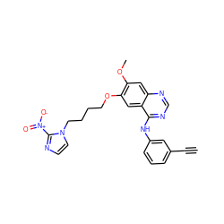 C#Cc1cccc(Nc2ncnc3cc(OC)c(OCCCCn4ccnc4[N+](=O)[O-])cc23)c1 ZINC000299822147