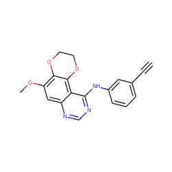 C#Cc1cccc(Nc2ncnc3cc(OC)c4c(c23)OCCO4)c1 ZINC000653857002