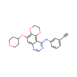 C#Cc1cccc(Nc2ncnc3cc(OC4CCOCC4)c4c(c23)OCCO4)c1 ZINC000653864152