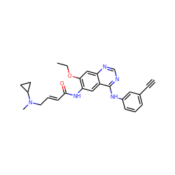 C#Cc1cccc(Nc2ncnc3cc(OCC)c(NC(=O)/C=C/CN(C)C4CC4)cc23)c1 ZINC000473121289