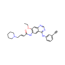 C#Cc1cccc(Nc2ncnc3cc(OCC)c(NC(=O)/C=C/CN4CCCCC4)cc23)c1 ZINC000145468151