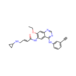 C#Cc1cccc(Nc2ncnc3cc(OCC)c(NC(=O)/C=C/CNC4CC4)cc23)c1 ZINC000473121813