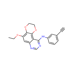 C#Cc1cccc(Nc2ncnc3cc(OCC)c4c(c23)OCCO4)c1 ZINC000653859706