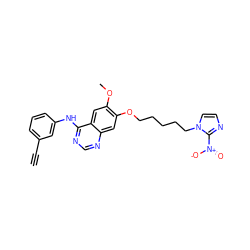 C#Cc1cccc(Nc2ncnc3cc(OCCCCCn4ccnc4[N+](=O)[O-])c(OC)cc23)c1 ZINC000299821103