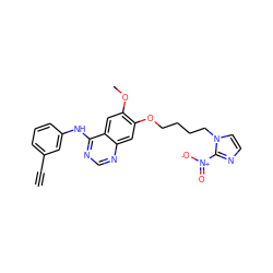 C#Cc1cccc(Nc2ncnc3cc(OCCCCn4ccnc4[N+](=O)[O-])c(OC)cc23)c1 ZINC000299821470