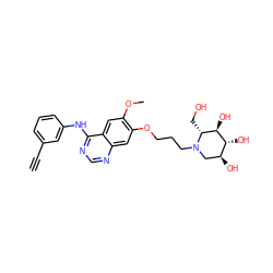 C#Cc1cccc(Nc2ncnc3cc(OCCCN4C[C@H](O)[C@@H](O)[C@H](O)[C@H]4CO)c(OC)cc23)c1 ZINC001772647885