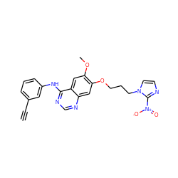 C#Cc1cccc(Nc2ncnc3cc(OCCCn4ccnc4[N+](=O)[O-])c(OC)cc23)c1 ZINC000299821685