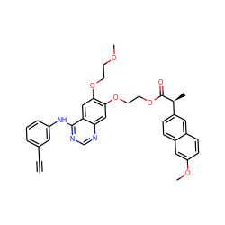 C#Cc1cccc(Nc2ncnc3cc(OCCOC(=O)[C@@H](C)c4ccc5cc(OC)ccc5c4)c(OCCOC)cc23)c1 ZINC000205433338