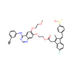 C#Cc1cccc(Nc2ncnc3cc(OCCOC(=O)CC4=C(C)/C(=C\c5ccc([S@@+](C)[O-])cc5)c5ccc(F)cc54)c(OCCOC)cc23)c1 ZINC000653790195