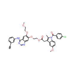 C#Cc1cccc(Nc2ncnc3cc(OCCOC(=O)Cc4c(C)n(C(=O)c5ccc(Cl)cc5)c5ccc(OC)cc45)c(OCCOC)cc23)c1 ZINC000205435025