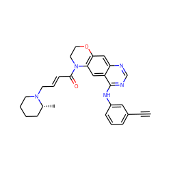 C#Cc1cccc(Nc2ncnc3cc4c(cc23)N(C(=O)/C=C/CN2CCCC[C@H]2C)CCO4)c1 ZINC000103270755