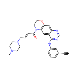 C#Cc1cccc(Nc2ncnc3cc4c(cc23)N(C(=O)/C=C/CN2CCN(C)CC2)CCO4)c1 ZINC000103270765