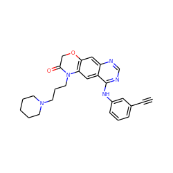 C#Cc1cccc(Nc2ncnc3cc4c(cc23)N(CCCN2CCCCC2)C(=O)CO4)c1 ZINC000653746451