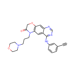 C#Cc1cccc(Nc2ncnc3cc4c(cc23)N(CCCN2CCOCC2)C(=O)CO4)c1 ZINC000653724982