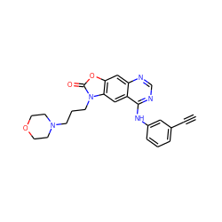 C#Cc1cccc(Nc2ncnc3cc4oc(=O)n(CCCN5CCOCC5)c4cc23)c1 ZINC000084669567