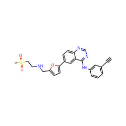 C#Cc1cccc(Nc2ncnc3ccc(-c4ccc(CNCCS(C)(=O)=O)o4)cc23)c1 ZINC000118502721