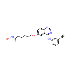 C#Cc1cccc(Nc2ncnc3ccc(OCCCCCC(=O)NO)cc23)c1 ZINC000059149213